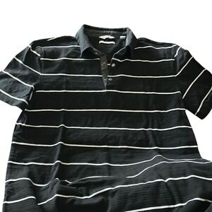 Calvin Klein Men's Black/White Striped Slim Fit Polo Shirt, Black , M.